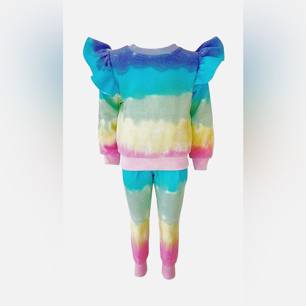 LOLA + THE BOYS Rainbow Dip Dye Waffle Set Colorful Tie-Dye Kids Outfit 14 kids